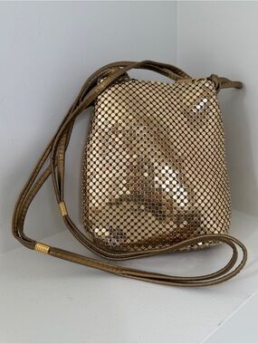 Y & S Evening Bag Gold Tone Mesh Double Strap Mini Bag Sparkle Cocktail Party